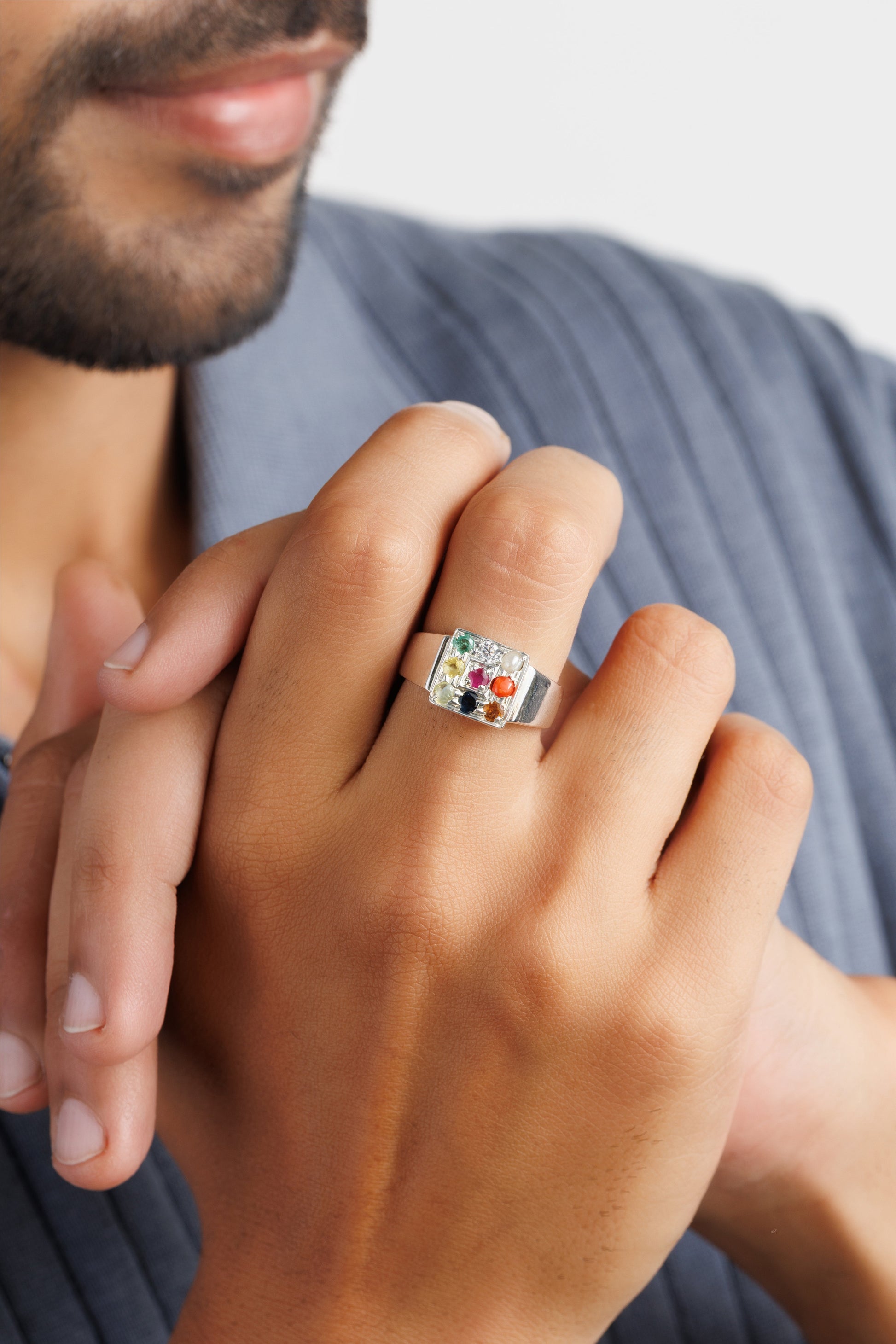Daily Wear Navratna (Navgrah) Ring – 925 Silver - 1224 - Myra