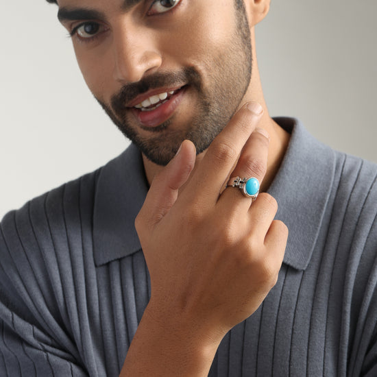 Classic Turquoise (Firoza) Ring – 925 Silver - #1199 - Myra