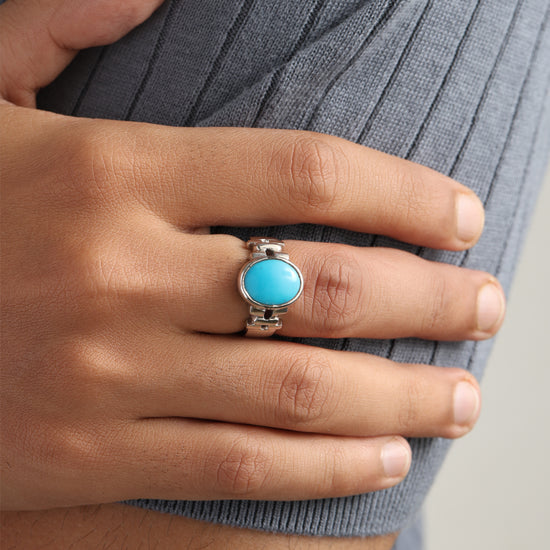 Classic Turquoise (Firoza) Ring – 925 Silver - #1199 - Myra