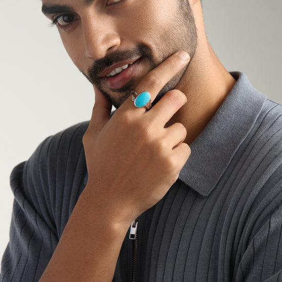 Certified Turquoise (Firoza) Ring – 925 Silver - #1182 - Myra