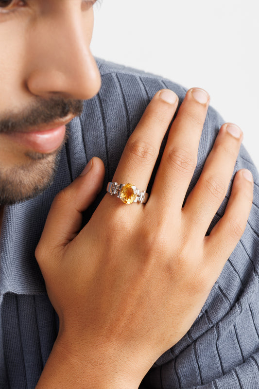 Luxe Golden Topaz (Sunahara Pukhraj) Ring – 925 Silver - #1199N4