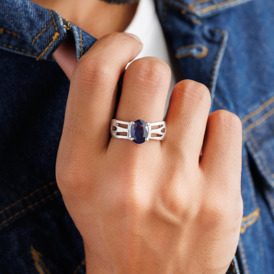 Smart Blue Sapphire (Neelam) Ring – 925 Silver - #1244N4 - Myra