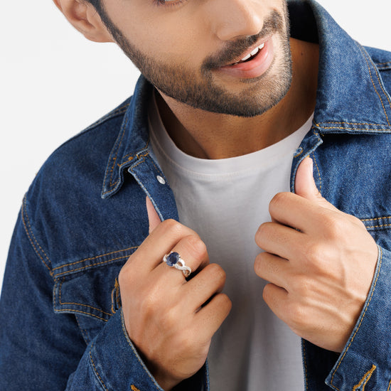 Elegant Blue Sapphire (Neelam) Ring – 925 Silver - 1104N4 - Myra