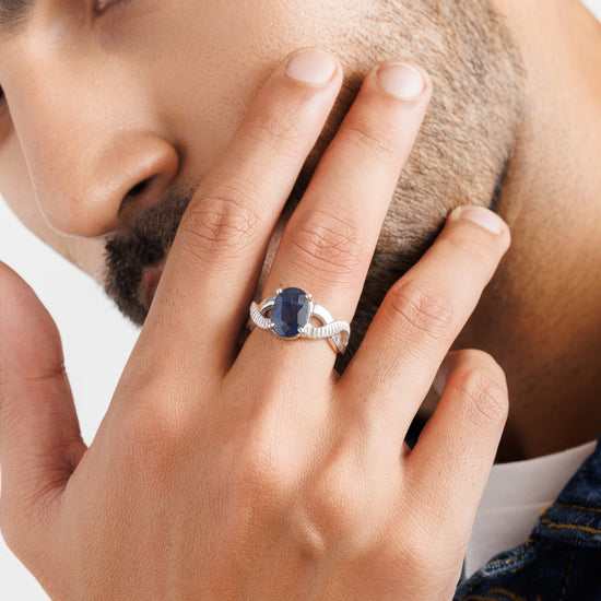 Elegant Blue Sapphire (Neelam) Ring – 925 Silver - 1104N4 - Myra