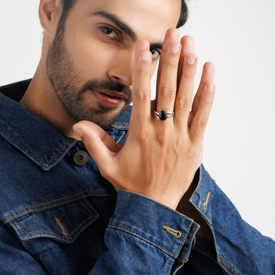 Chic Blue Sapphire (Neelam) Ring – 925 Silver - #1182N4 - Myra