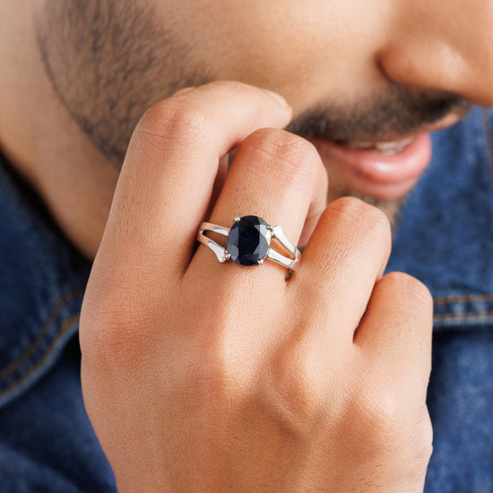 Chic Blue Sapphire (Neelam) Ring – 925 Silver - #1182N4 - Myra