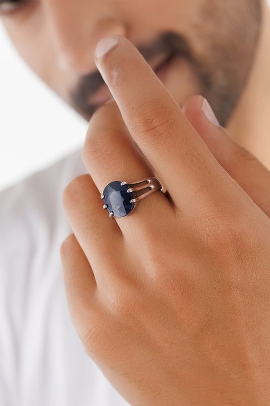 Everyday Classic Blue Sapphire (Neelam) Ring – 925 Silver - #1237N6