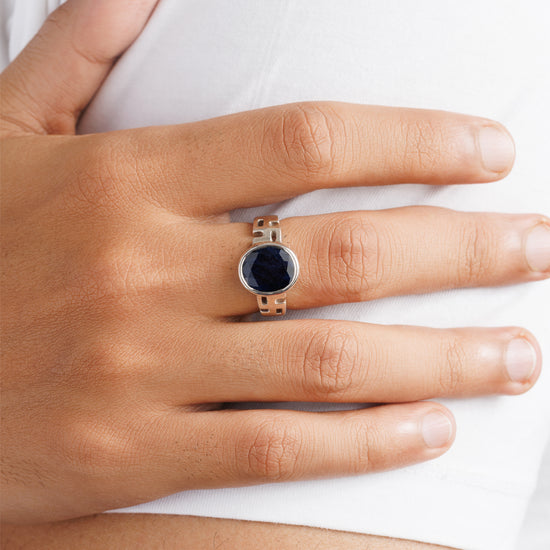 Authentic Blue Sapphire (Neelam) Gemstone Ring in Sterling Silver – #1283B - Myra