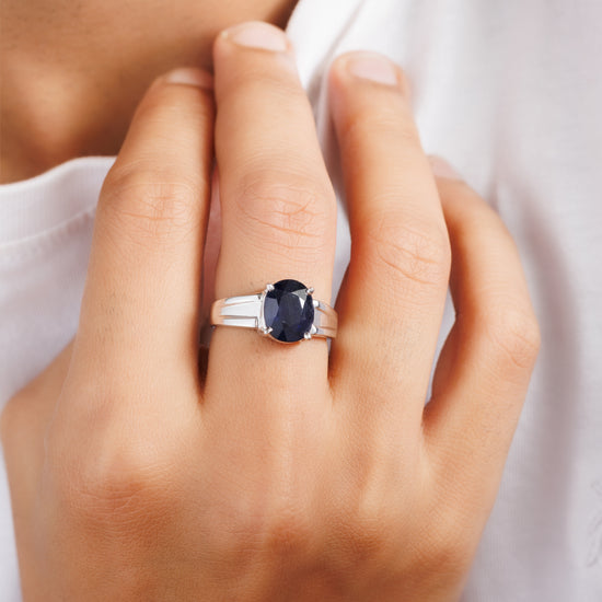 Authentic Blue Sapphire (Neelam) Ring in 925 Silver – #1111N4 - Myra