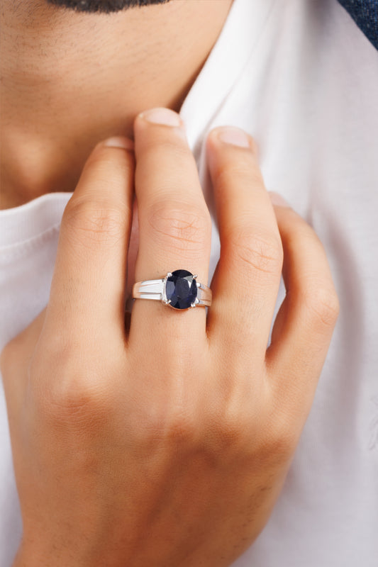 Authentic Blue Sapphire (Neelam) Ring in 925 Silver – #1111