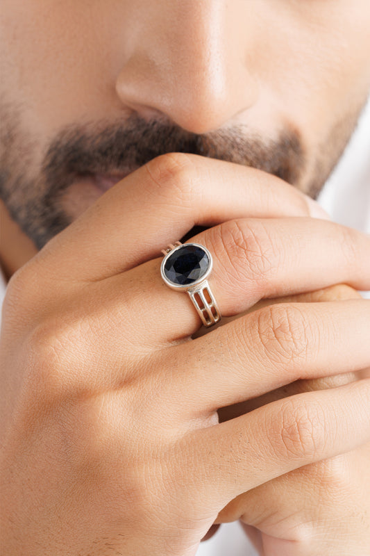 Luxe Blue Sapphire (Neelam) Ring – 925 Silver - 1142N4