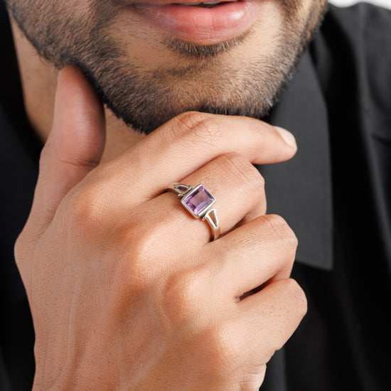 Amethyst (Jamunia) Ring – 925 Silver Crafted - #1148B Re - Myra