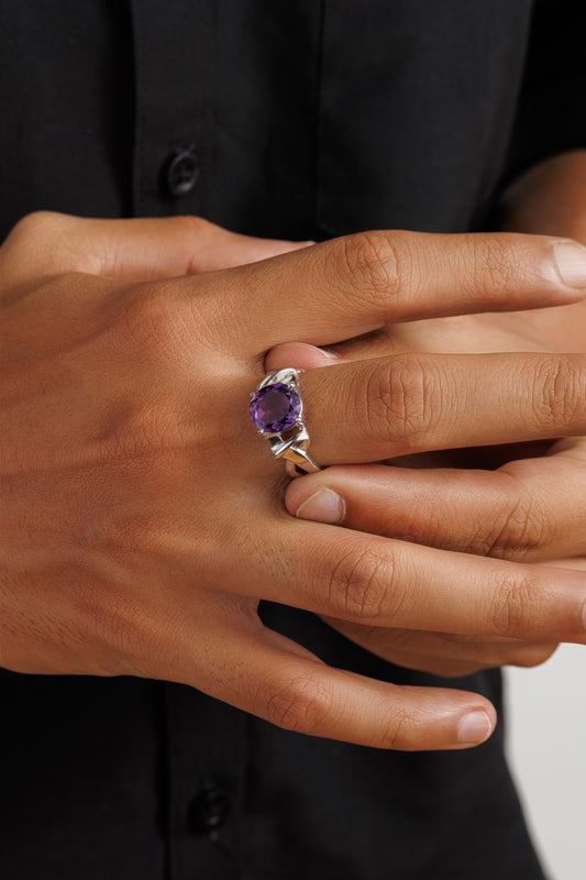 Classic Amethyst (Jamunia) Ring – 925 Silver - #1181N4