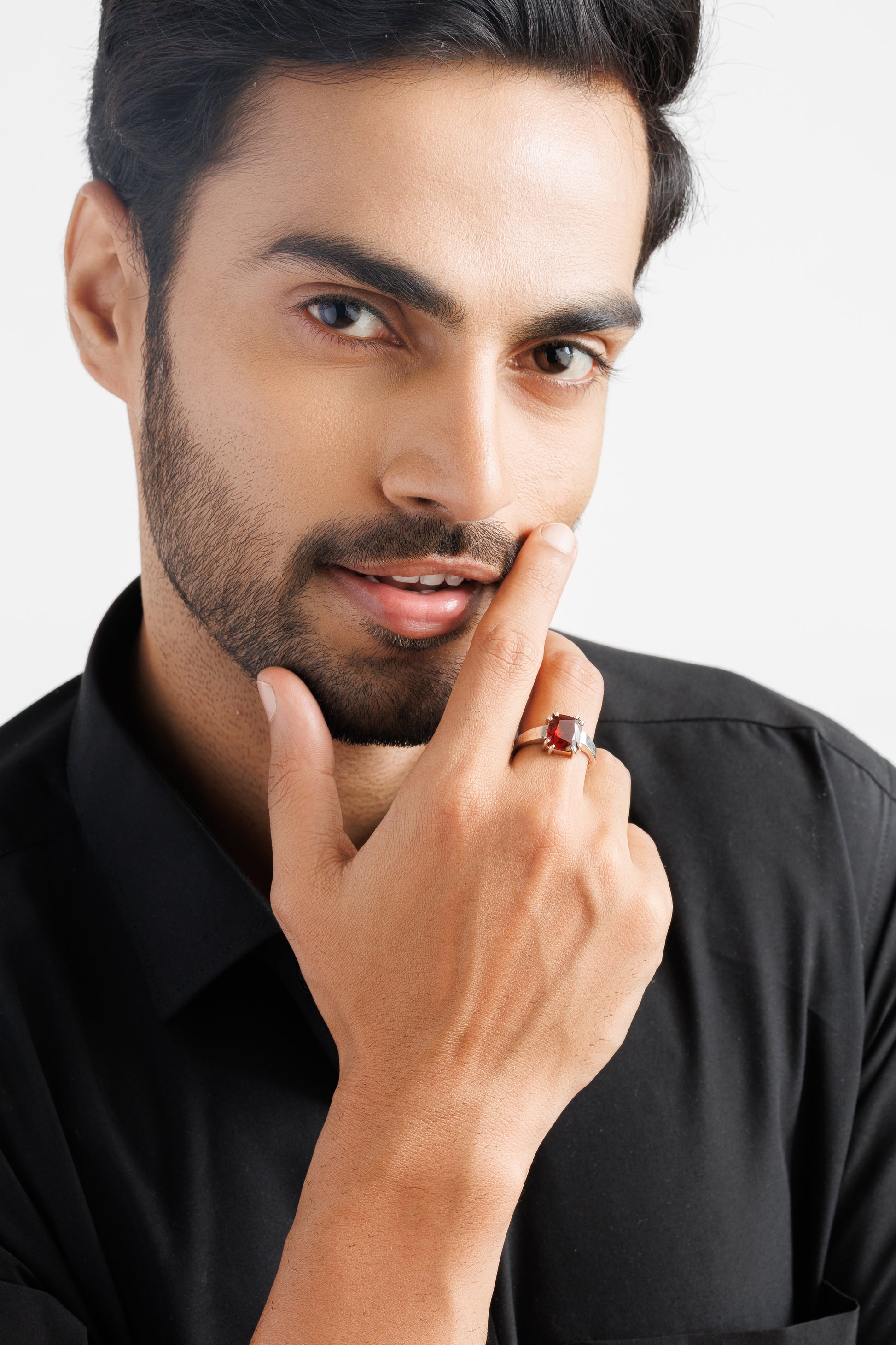 925 Silver Garnet (Gomed) Ring - #1200N8 Sq - Myra