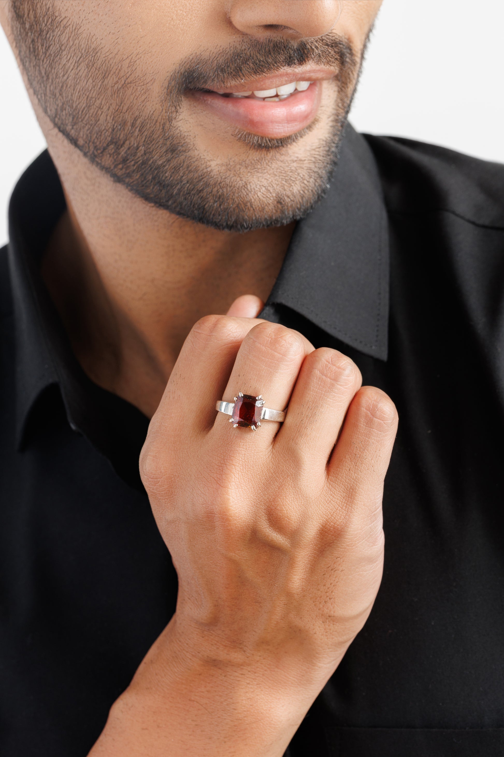 925 Silver Garnet (Gomed) Ring - #1200N8 Sq - Myra
