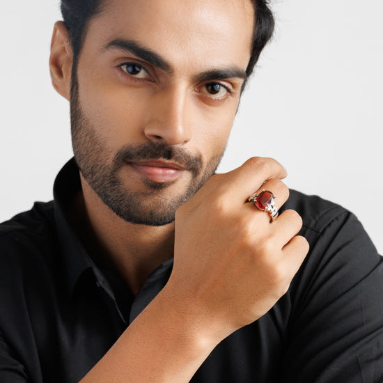 Classic Garnet (Gomed) Ring – 925 Silver - #1199N4 - Myra