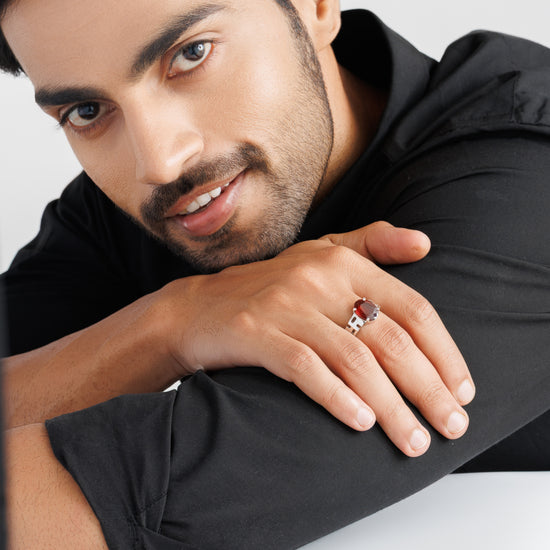 Natural Garnet (Gomed) Ring – 925 Silver - #1283N4 - Myra