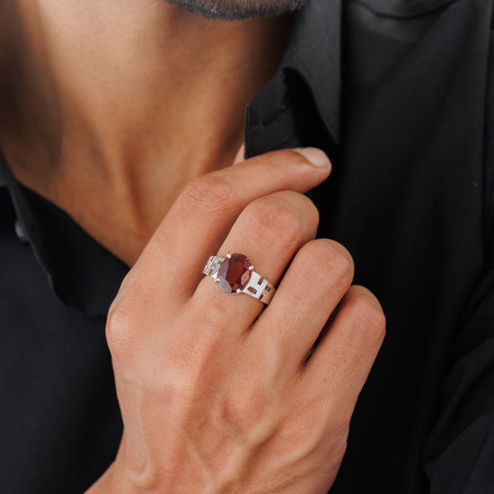 Natural Garnet (Gomed) Ring – 925 Silver - #1283N4 - Myra