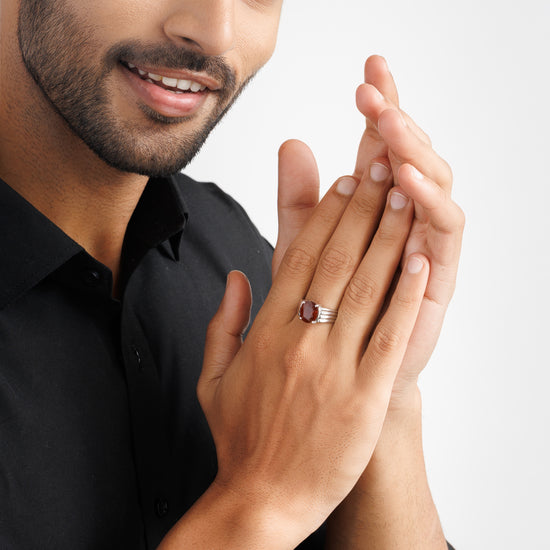 Essential Garnet (Gomed) Ring – 925 Silver - #1228N4 - Myra