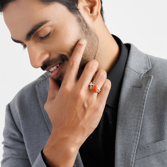 Coral (Moonga) Ring – 925 Silver Minimalist - #1104N3 Tr - Myra