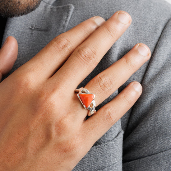 Coral (Moonga) Ring – 925 Silver Minimalist - #1104N3 Tr - Myra