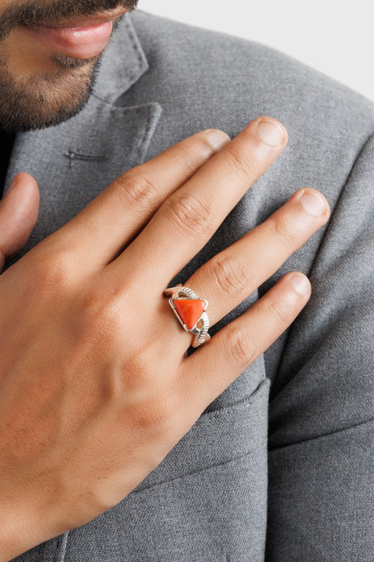 Coral (Moonga) Ring – 925 Silver Minimalist - #1104