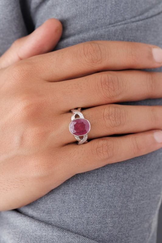 Ruby (Manik) Ring – 925 Silver Crafted - #1104B