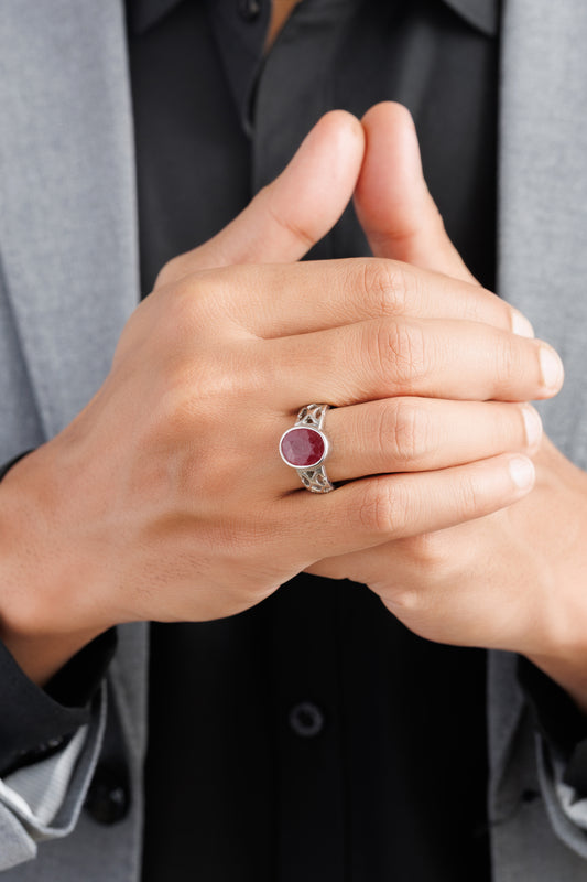 Rich Hue Ruby (Manik) Ring – 925 Silver - #1219B - Myra