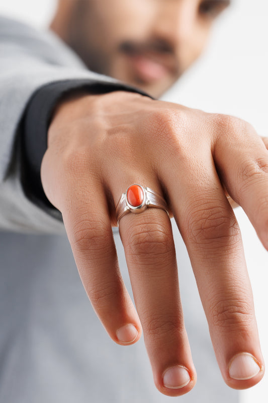 925 Silver Coral (Moonga) Ring - #1111