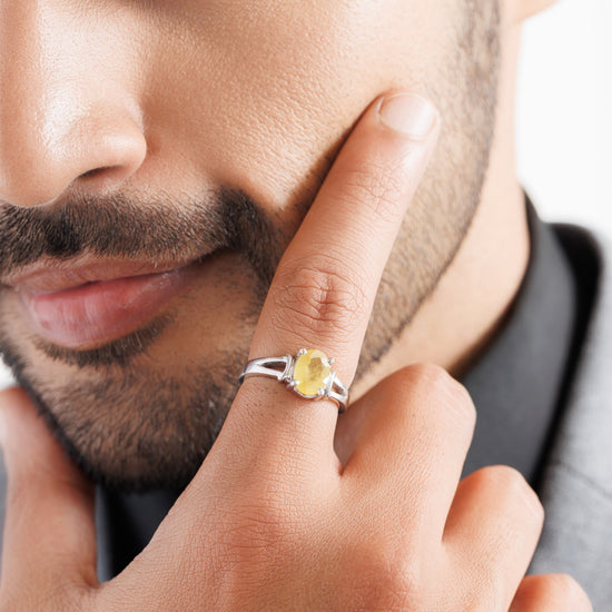 925 Silver Yellow Sapphire (Pukhraj) Ring - #1148N4 - Myra