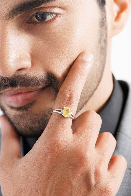 925 Silver Yellow Sapphire (Pukhraj) Ring - #1148N4