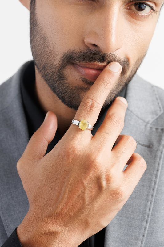Rich-Hue Yellow Sapphire (Pukhraj) Ring – 925 Silver - #1200
