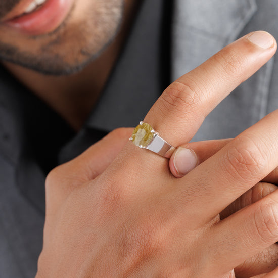 Natural Yellow Sapphire (Pukhraj) Ring in Sterling Silver – #1224N4 - Myra