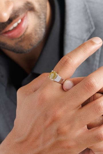 Natural Yellow Sapphire (Pukhraj) Ring in Sterling Silver – #1224N4 - Myra