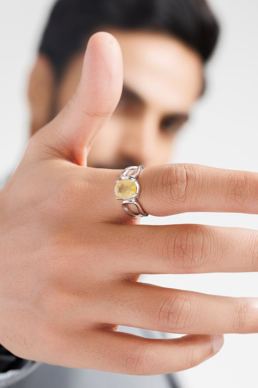Yellow Sapphire (Pukhraj) Gemstone Ring – 925 Silver - #1217N4 - Myra