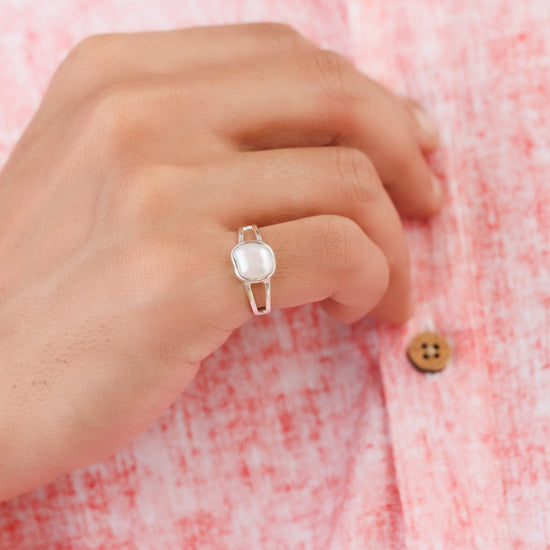 Pearl (Moti) Gemstone Ring – 925 Silver - #1150 U - Myra