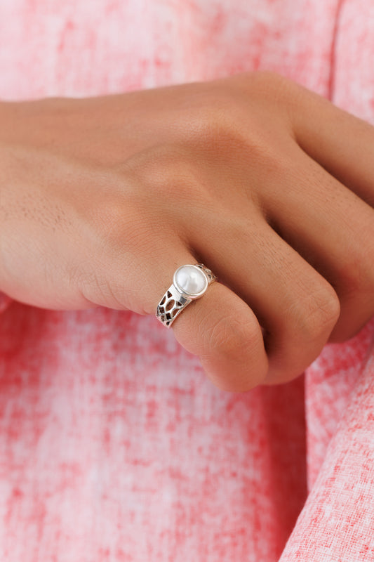 Elegant Pearl (Moti) Ring – 925 Silver - #1162 U - Myra