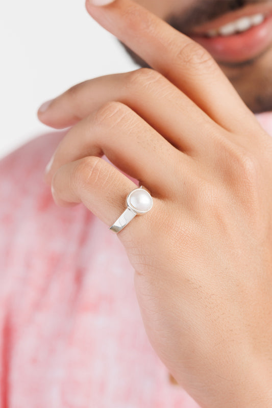 Bold Pearl (Moti) Ring – 925 Silver - #1200 U - Myra