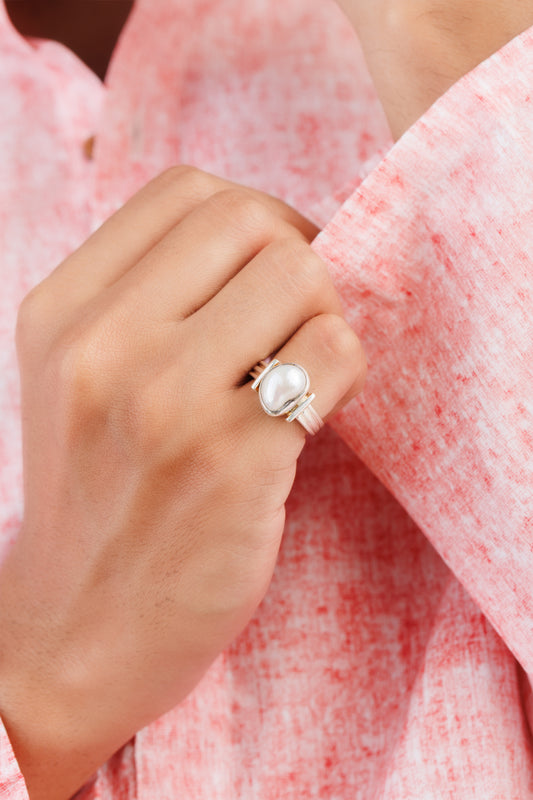 Classic Pearl (Moti) Ring – 925 Silver - #1134 U - Myra