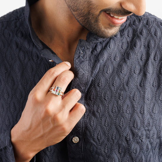 Classic Navratna (Navgrah) Ring – 925 Silver - 1150 - Myra