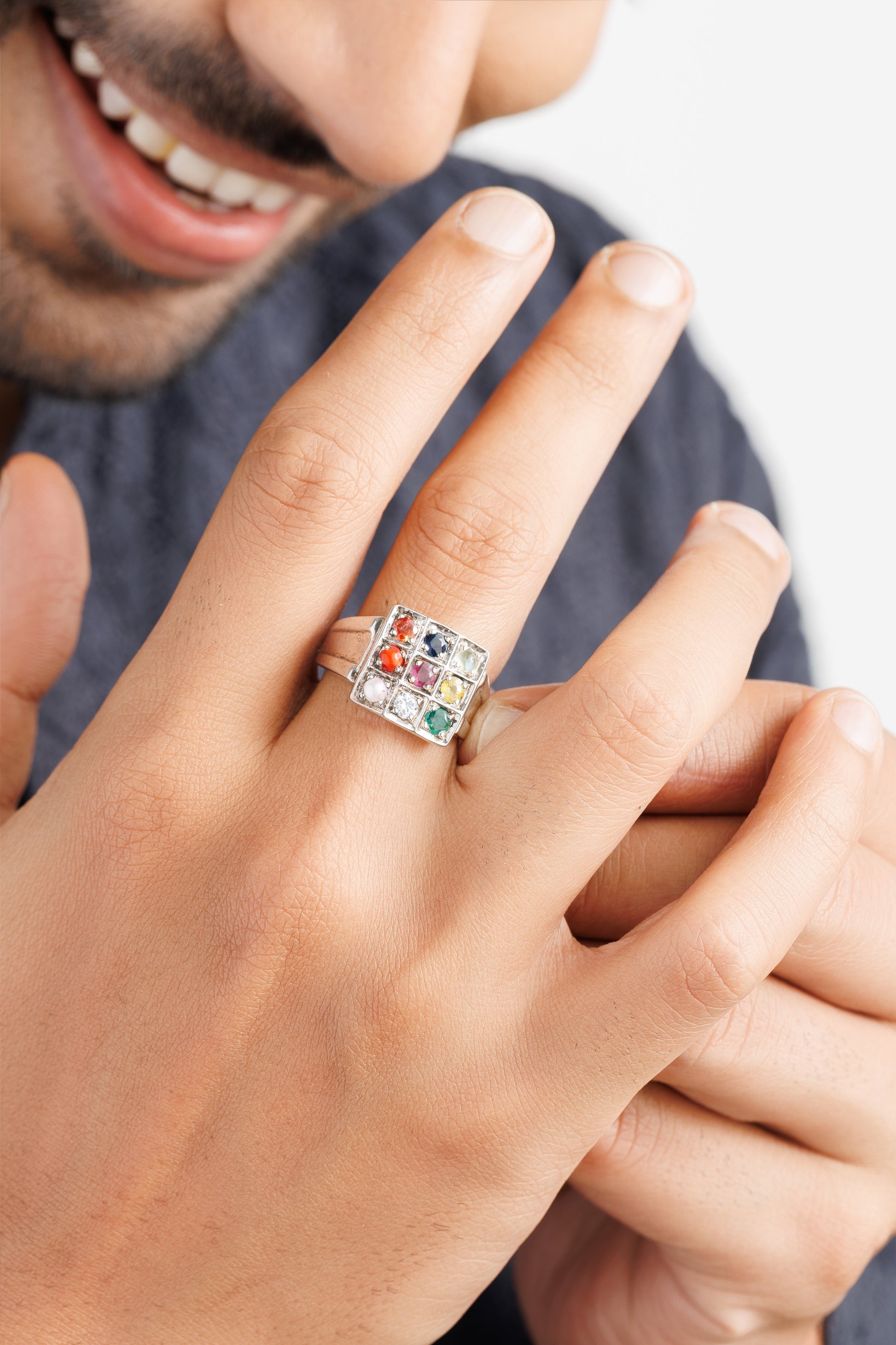 Navratna (Navgrah) Ring – 925 Silver Minimalist - 1111 - Myra