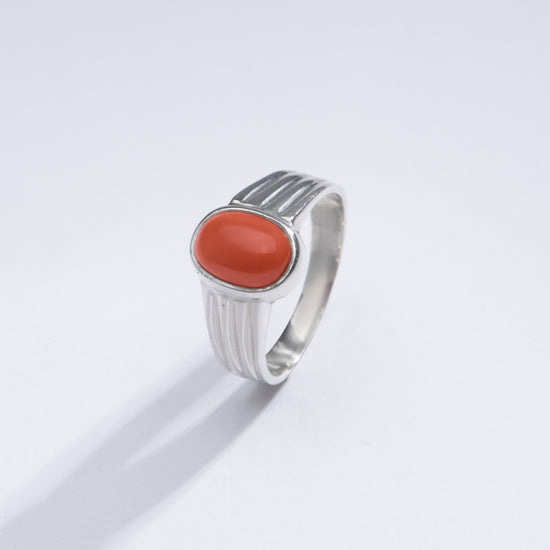 Elegant Red Coral (Moonga) Ring in 925 Silver – #1228 Ov - Myra