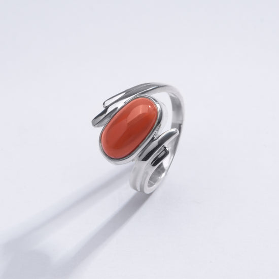 Elegant Red Coral (Moonga) Ring in 925 Silver – #1103 Ov - Myra