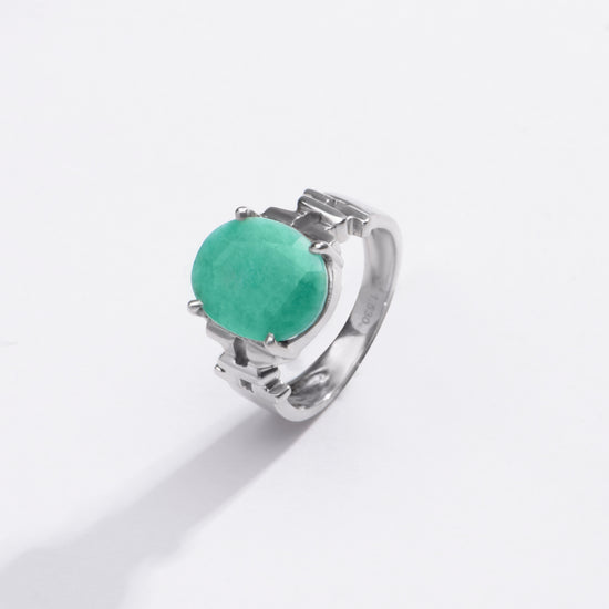 Radiant Green Emerald (Panna) Ring in Sterling Silver – #1199N4 - Myra