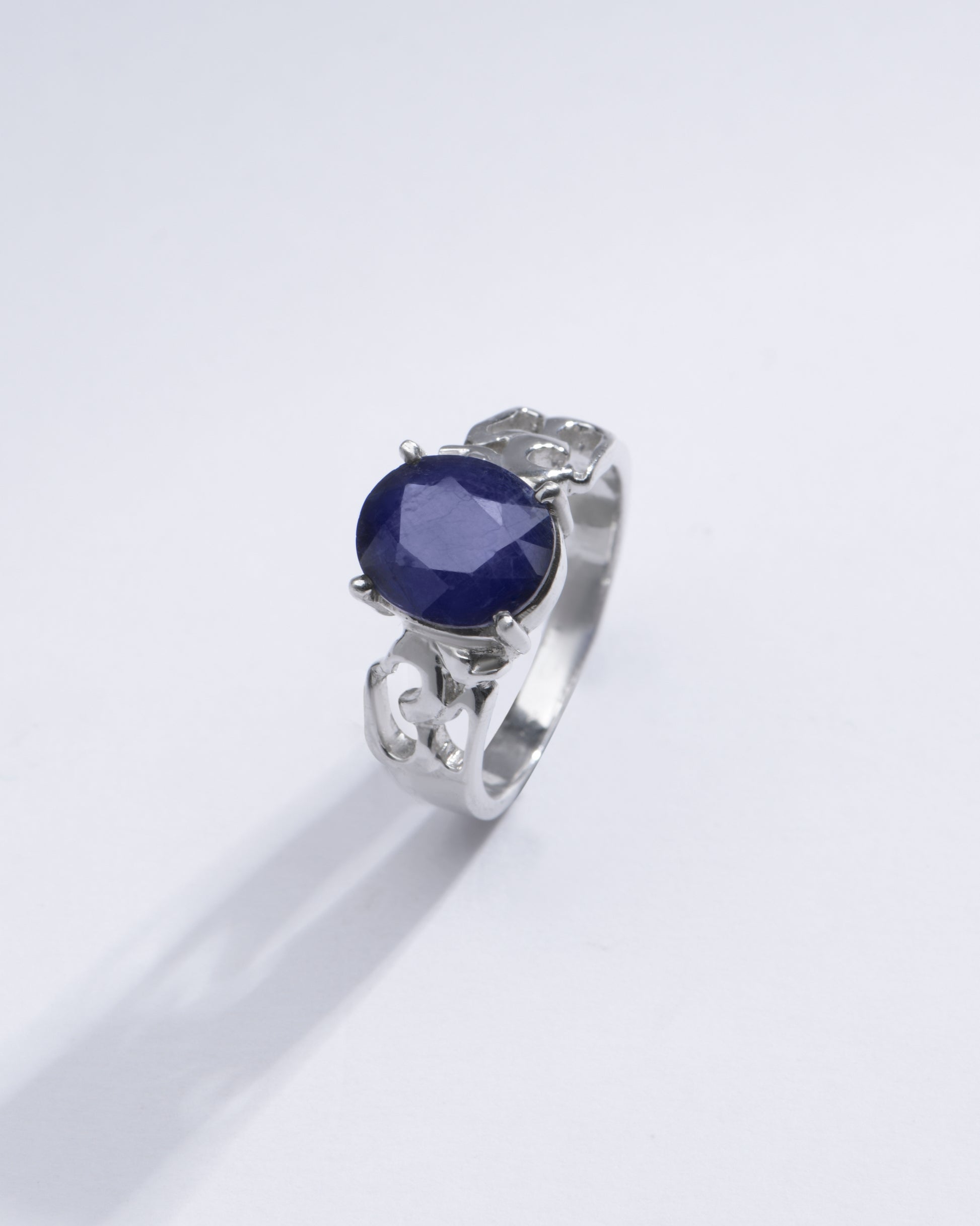 Genuine Blue Sapphire (Neelam) Gemstone Ring in Sterling Silver – #1285N4 - Myra