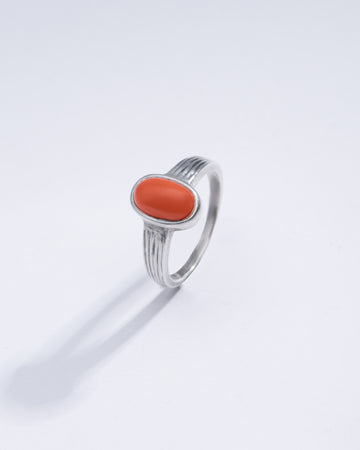 Authentic Red Coral (Moonga) Ring in Sterling Silver - #1225 Ov - Myra