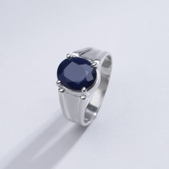 Authentic Blue Sapphire (Neelam) Ring in 925 Silver – #1111N4 - Myra
