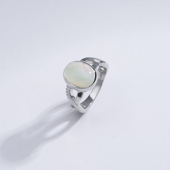 Minimalist Opal (Doodhiya) Ring in Sterling Silver – #1104B - Myra