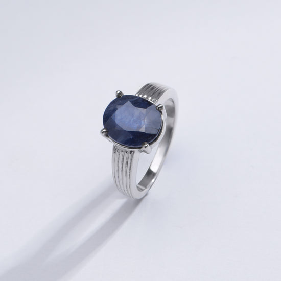 Genuine Blue Sapphire (Neelam) Gemstone Ring in Sterling Silver – #1225N4 - Myra