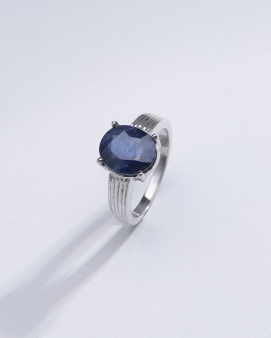 Genuine Blue Sapphire (Neelam) Gemstone Ring in Sterling Silver – #1225N4 - Myra
